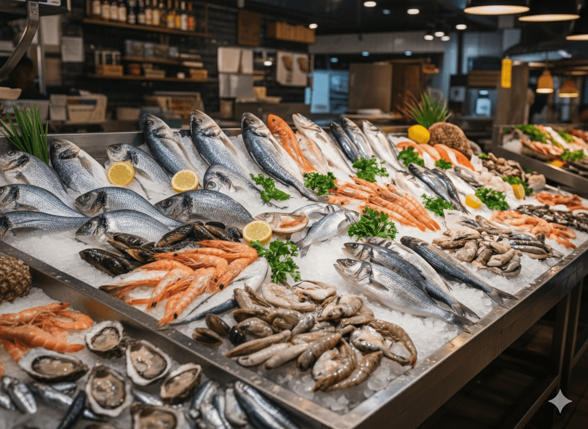 İzmir Karabağlar Bodrum Balıkçısı Taze Deniz Ürünleri Tezgahı